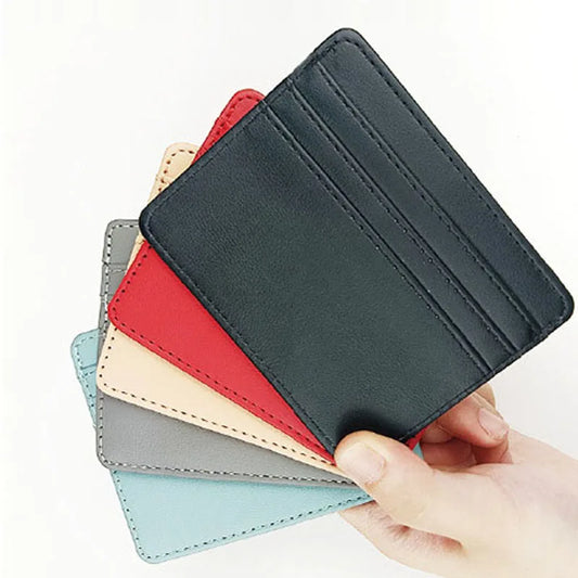 Candy Color PU Leather Card Holder - Multi-Slot Slim Wallet for Credit/Id Cards