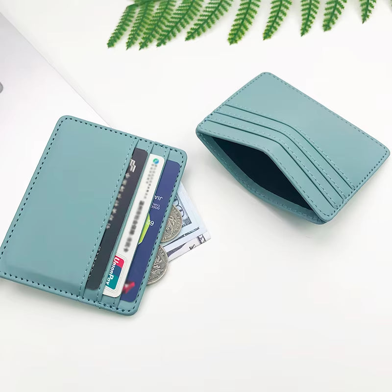 Candy Color PU Leather Card Holder - Multi-Slot Slim Wallet for Credit/Id Cards