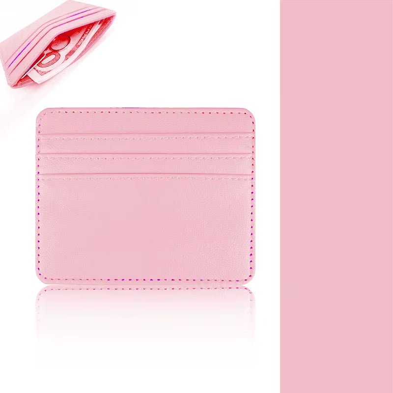 Candy Color PU Leather Card Holder - Multi-Slot Slim Wallet for Credit/Id Cards