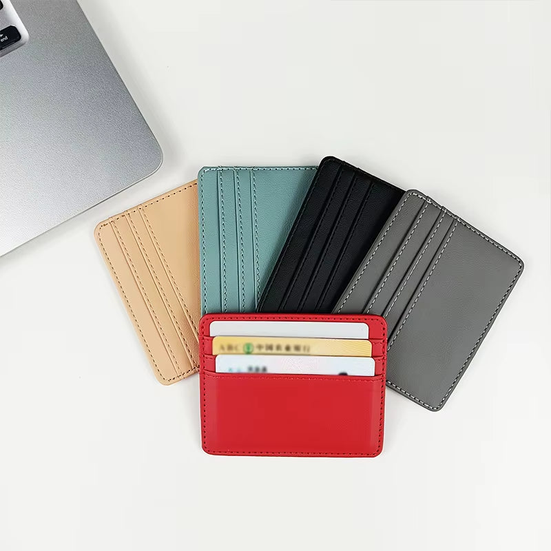 Candy Color PU Leather Card Holder - Multi-Slot Slim Wallet for Credit/Id Cards