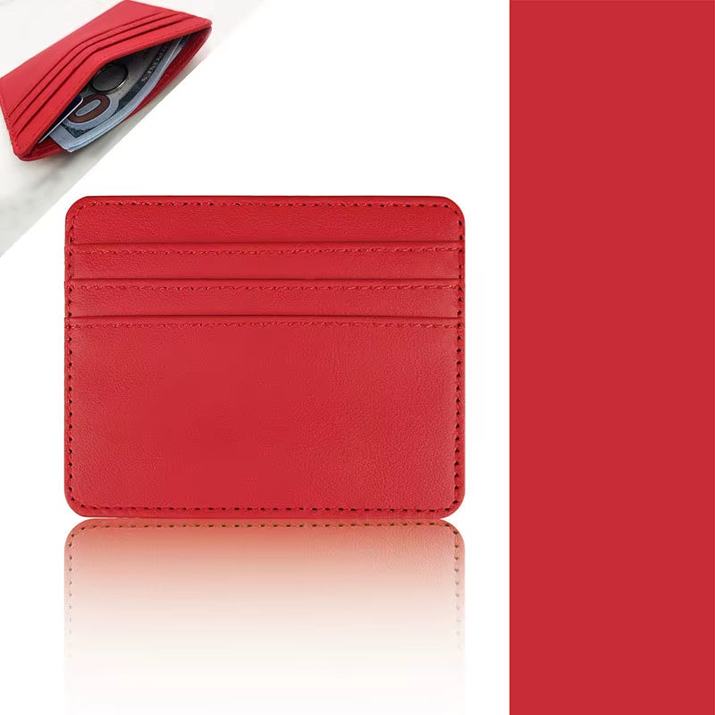 Candy Color PU Leather Card Holder - Multi-Slot Slim Wallet for Credit/Id Cards