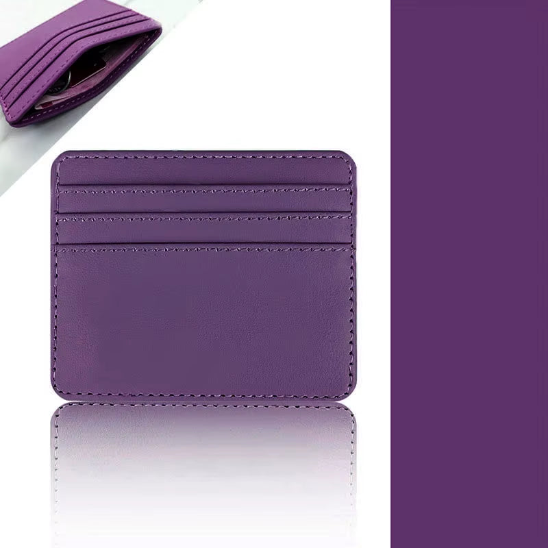 Candy Color PU Leather Card Holder - Multi-Slot Slim Wallet for Credit/Id Cards