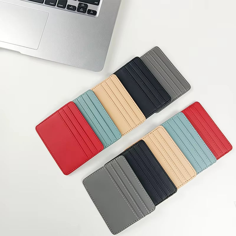 Candy Color PU Leather Card Holder - Multi-Slot Slim Wallet for Credit/Id Cards